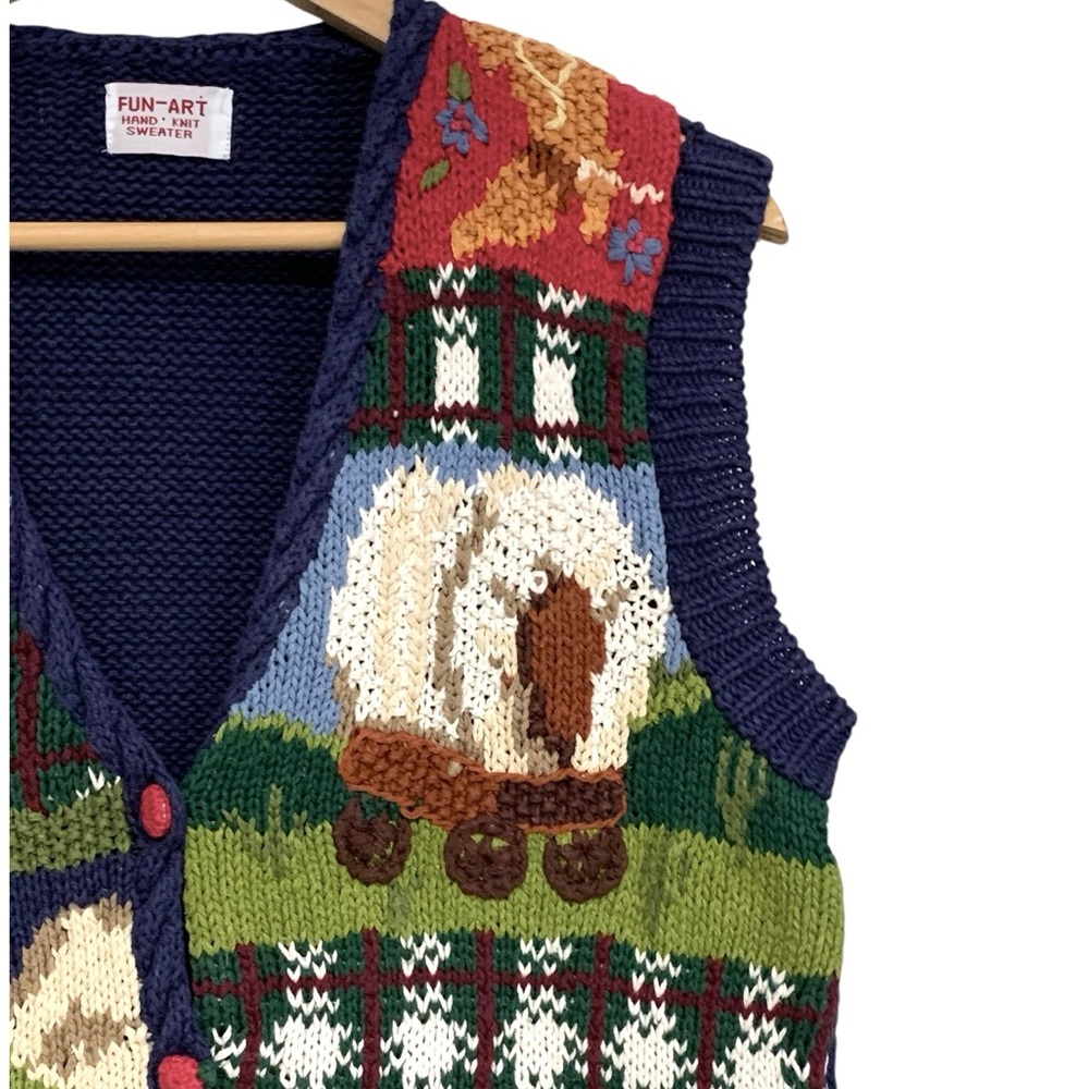 Vintage Western Theme Hand Knit Sweater Vest | Size M - Picture 5 of 11